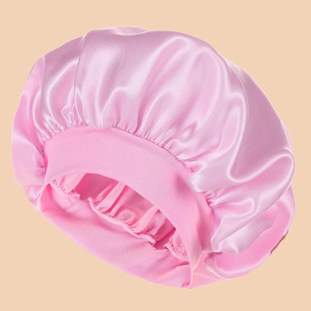 1pc Women's Solid Color Satin Wide-Brimmed Shower Cap Suitable For Daily Use Silk Bonnet Satin Bonnet