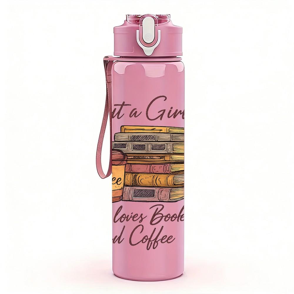 1PC Just A Girl Book Coffee Art 750ml Color Plastic Sports Water Bottle Leakproof Flip Straw Lid Suitable for Sports Office Home Use