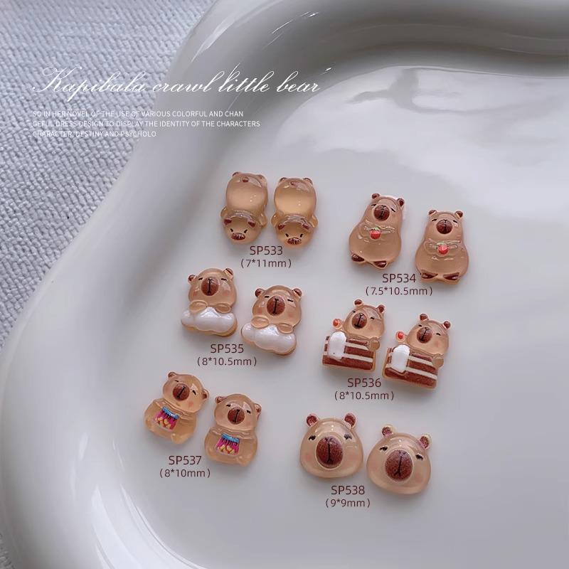 Capybara Nail Art: Cute Resin Cartoon Decorations Featuring Little Bears 10 pcs assorted