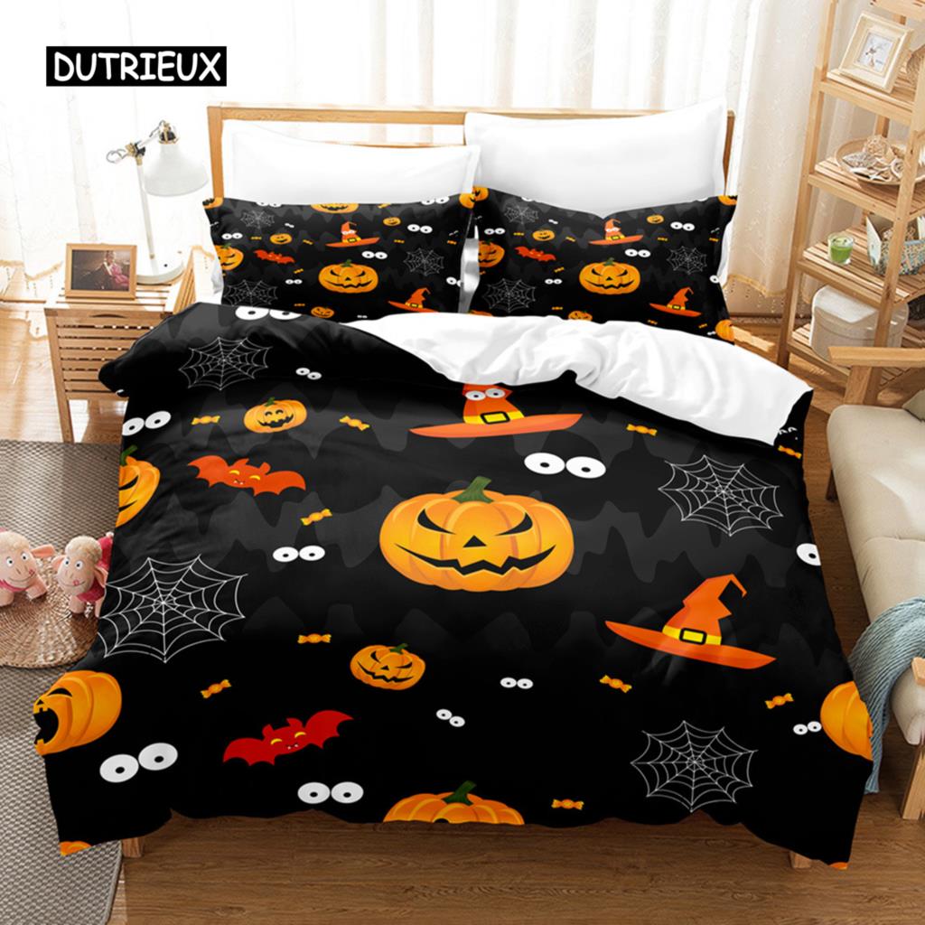 Halloweenský povlak na přikrývku Kreslená dýně Twin povlak na přikrývku Lucerna Ložní souprava Polyesterový povlak na přikrývku s duchem pro děti Chlapce Dívky