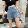 New Summer Korean Style Slim Curly Wide-leg A-line Pants Simple and Versatile Solid Color Denim Shorts for Women