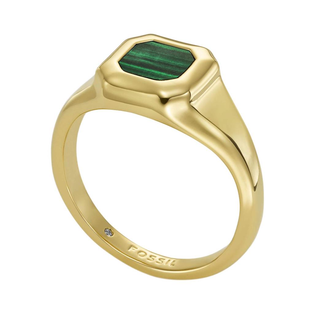 Fossil Women's ALL STACKED UP Green Malachite Signet Ring, JA7232710