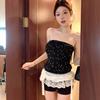 Sweet Spice Girl Fungus Edge Polka Dot Beauty Back Tube Top with Chest Pad Vest Women's Summer Slim Waist Sleeveless Short Top
