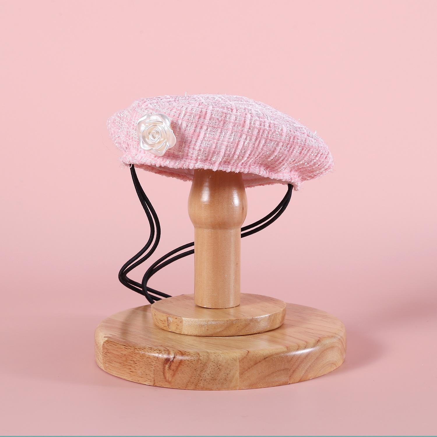 

Pet Cat Knitted Hat Set Princess Fragrant Beret Pearl Bow Flower Dog Hats Paddle Set for Teddy Bear Puppy Cat Party Dress Up