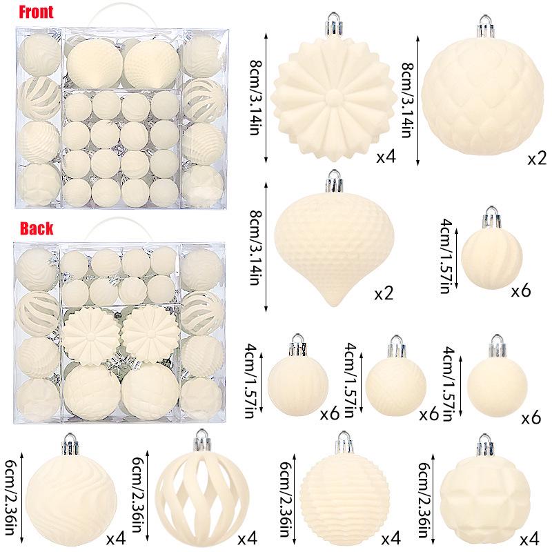 48-Piece Set: Flocked Christmas Balls in Army Green & Wine Red (4/6/8cm) Ornaments