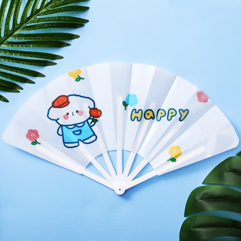 Cartoon Hand Crank Cool Fan Creative Summer Small Fresh Cute Portable Folding Fan PP Plastic Folding Fan for Student Children