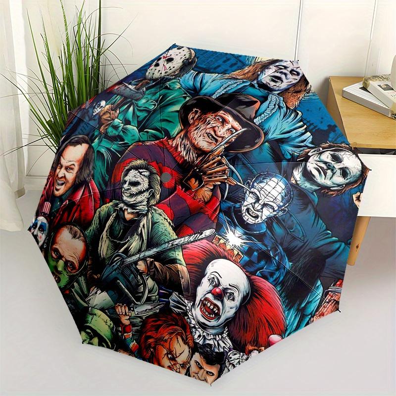 

Halloween Horror Icons Circular Wall Art Print Poster Umbrella, Cute Umbrella with Cute Design, Portable 3-Fold Compact Umbrella for Men & Women, Vale