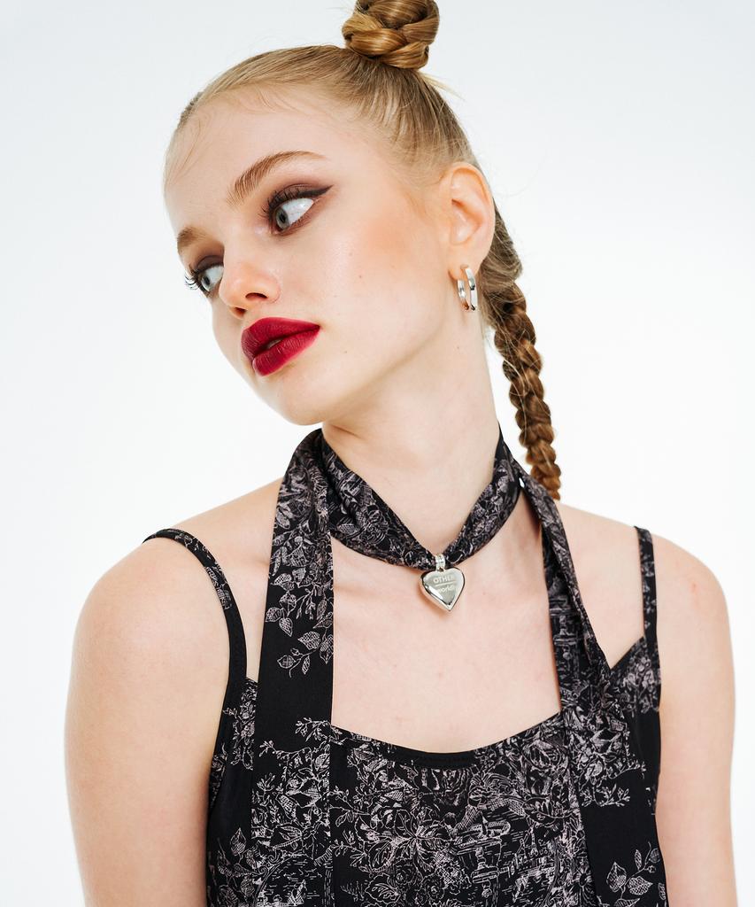 OTHER-worldly Slip Dress & Pendant Scarf Set [Black]