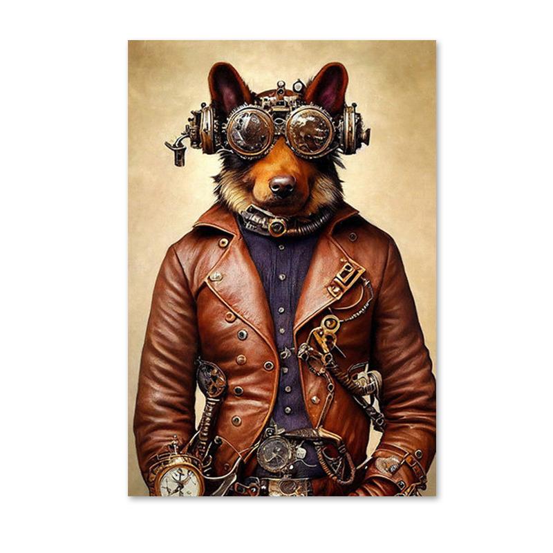 Retro Funny Animal Steampunk Cat Astronaut Rabbit Canvas Painting Posters Prints Wall Art Pictures for Living Room Home Decor