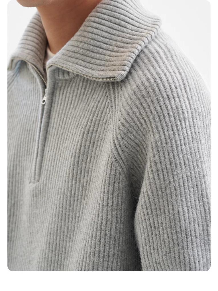 Men's High-Neck Half-Zip Thick Knit Sweater, Retro Loose-Fit Pullover for Autumn/Winter
