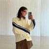 Unisex Vintage Striped Long Sleeve T-Shirt Loose Fit Round Neck Casual Top Men Women
