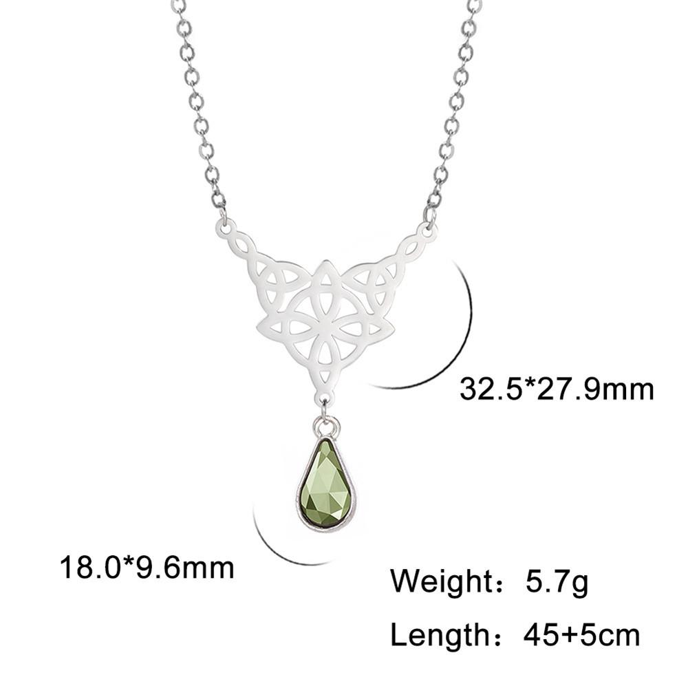 Triquetra Irish Knot Wicca Pendant Necklace Crystal Water Drop Neck Chain Choker Women Stainless Steel Witch Knot Jewelry