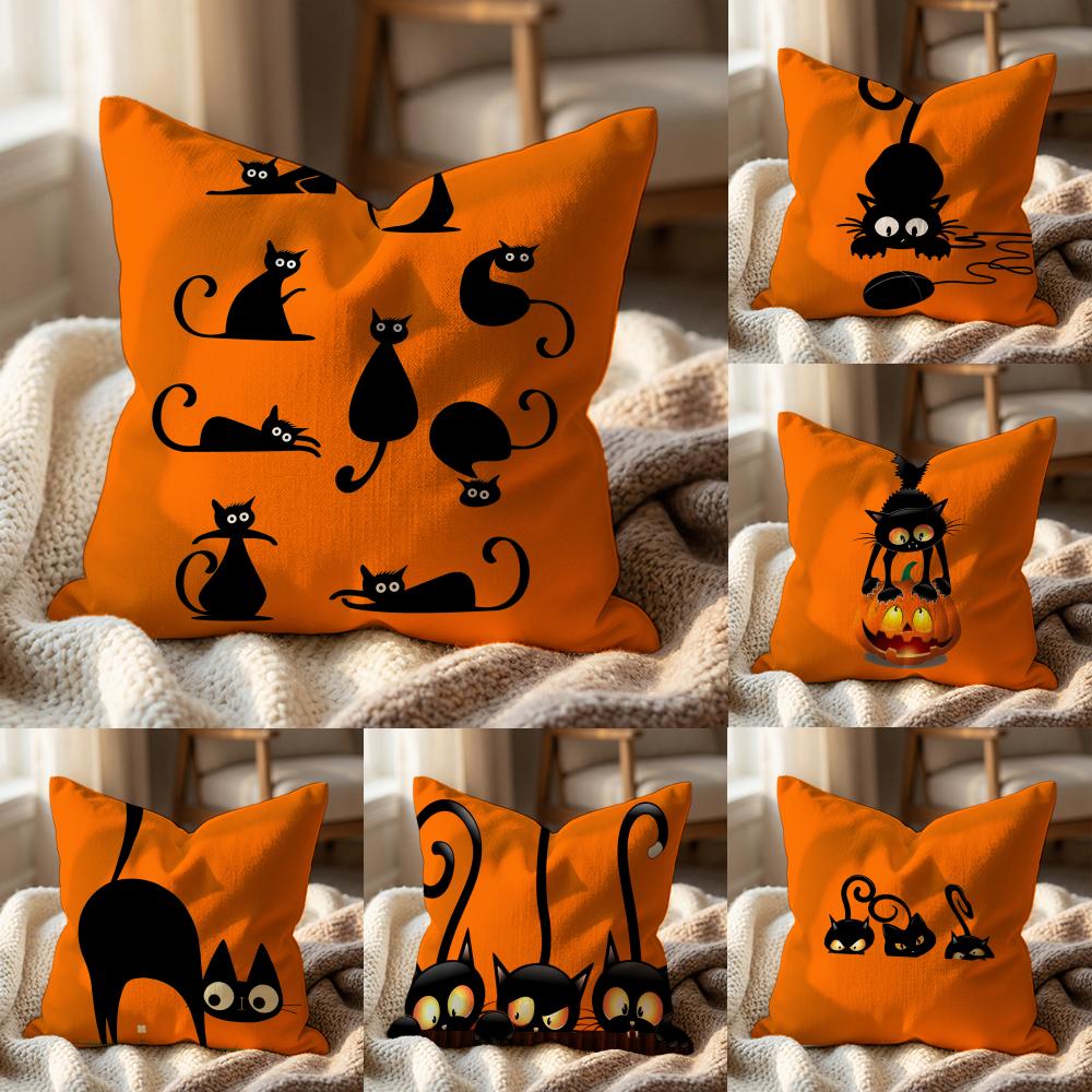 Funny black cat Cushion Cover Multi-Scene Pillow Cover for Home & Car - Reversible, Soft & Durable for Daily Use
