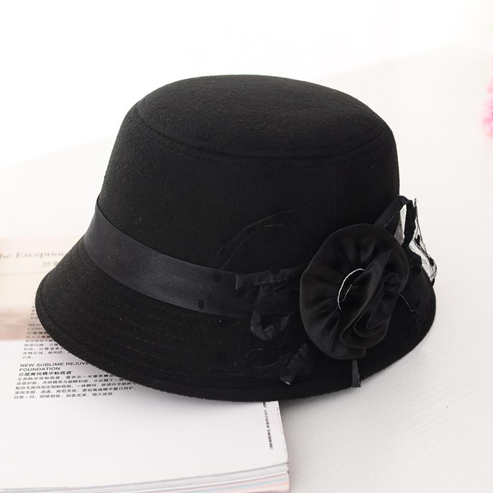 

Жіноча Осінньо-Зимова Кепка Британський Стиль Вовняна Шапка Ретро Леді Квіткова Фетрова Шапка black #1