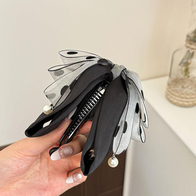Korean Style Satin Dot Bow Hair Clips Banana Clip Women's Hair Accessories Fashion Ponytail Barrettes Hair Claws Hairpins