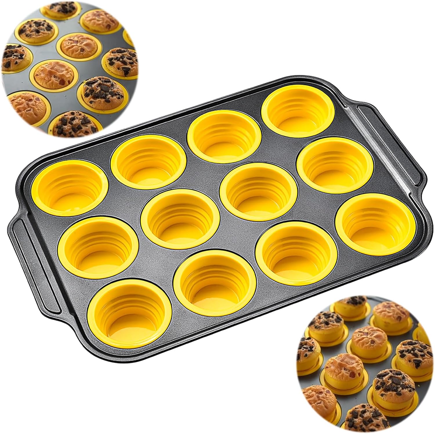 

12 Cups Silicone Muffin Pan with Metal Frame Nonstick Muffin Tins Egg Bites Cupcake Pan Mold Non Toxic Bakeware for Oven жовтий