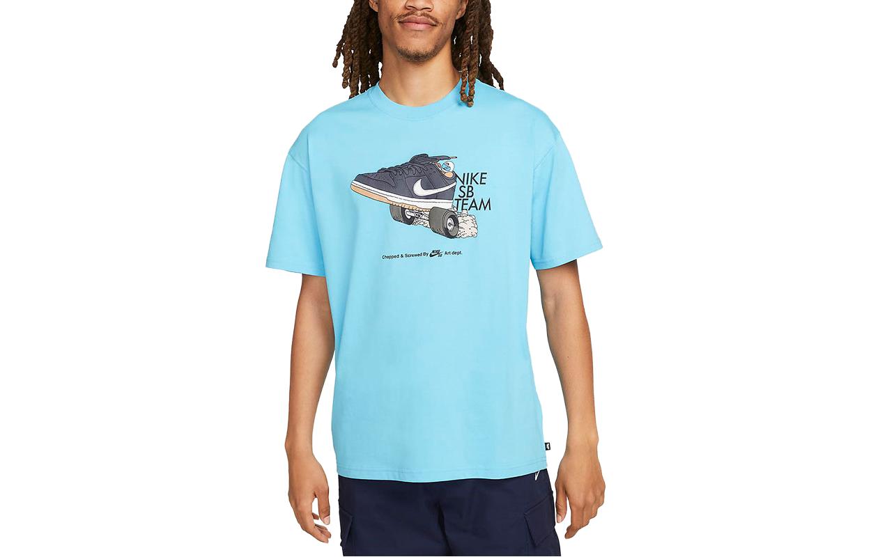 

Nike T Shirts Men s Baltic Sea Blue Crew Neck Moderate Straight Fit FJ1138-416 XL