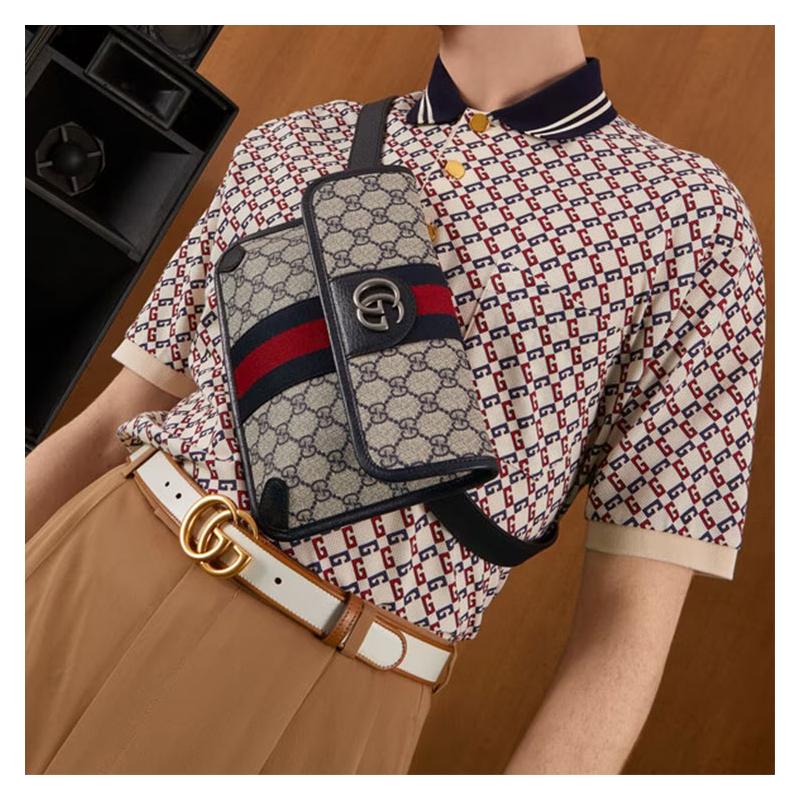 Gucci Fanny Pack Ophidia Distressed Vintage Old Flower Logo Silver Label Red and Blue Webbing Shoulder Crossbody Bag Canvas with Leather Trim Waist