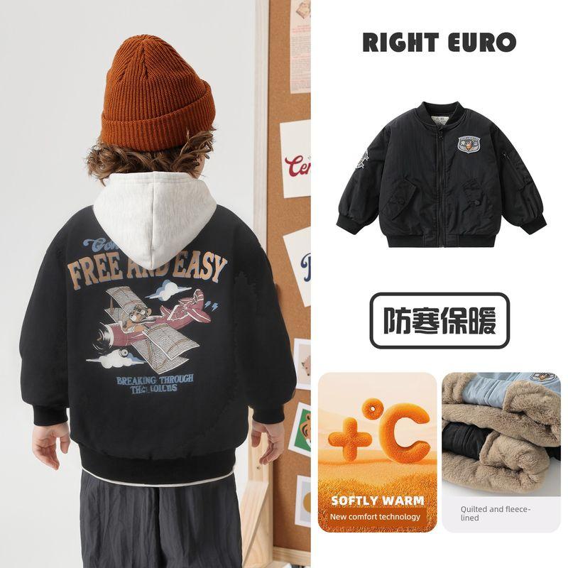 Right European Style Boys Bear Pilot Waterproof Thickened Baseball Cotton Jacket Winter New Warm Children s Clothing Black 90