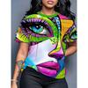 Women's Multi-color Abstract Eye and Lip Art Design Casual Street Top