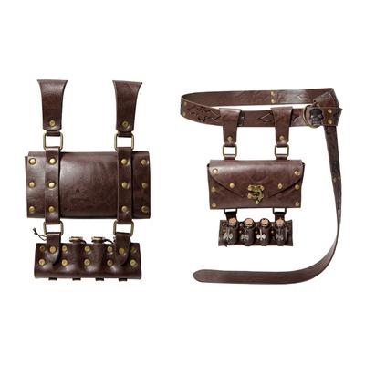 Faux Leather Waist Pouch with 4 Cork Potion Vials for Halloween Cosplay and Medieval Themed Event Renaissances Belt Bag