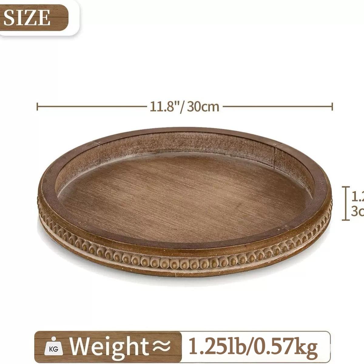 

Wooden Decorative Tray Round: Brown for Coffee Table Trays Rustic Farmhouse and Kitchen Vintage Candle Holder Home Organizer