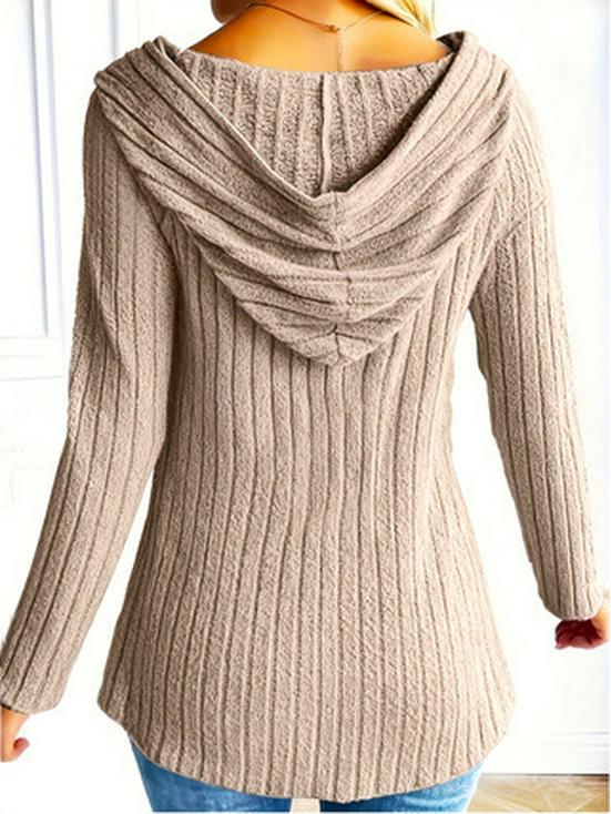 2025 Herbst/Winter Damen Kapuzen-Strickjacke - Europäischer & Amerikanischer Stil, Gerippter Einreiher Pullovermantel