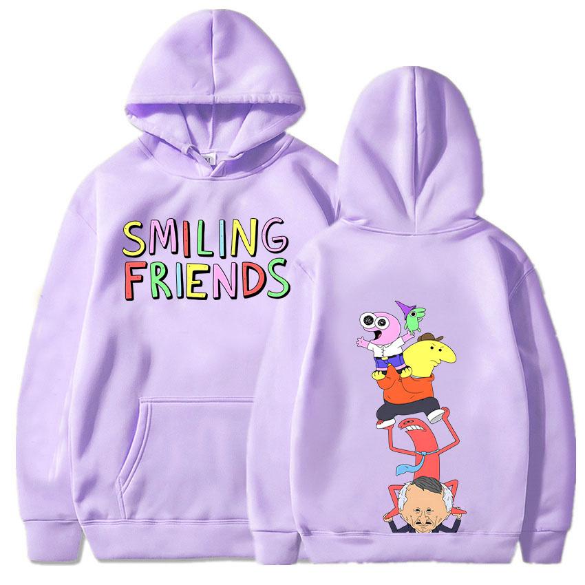 Anime Smiling Friends Print Hoodies  Alan Mr.Frog Glep Pim Charlie Mr. Boss Sweatshirts Winter Long Sleeve Hooded Pullovers Men
