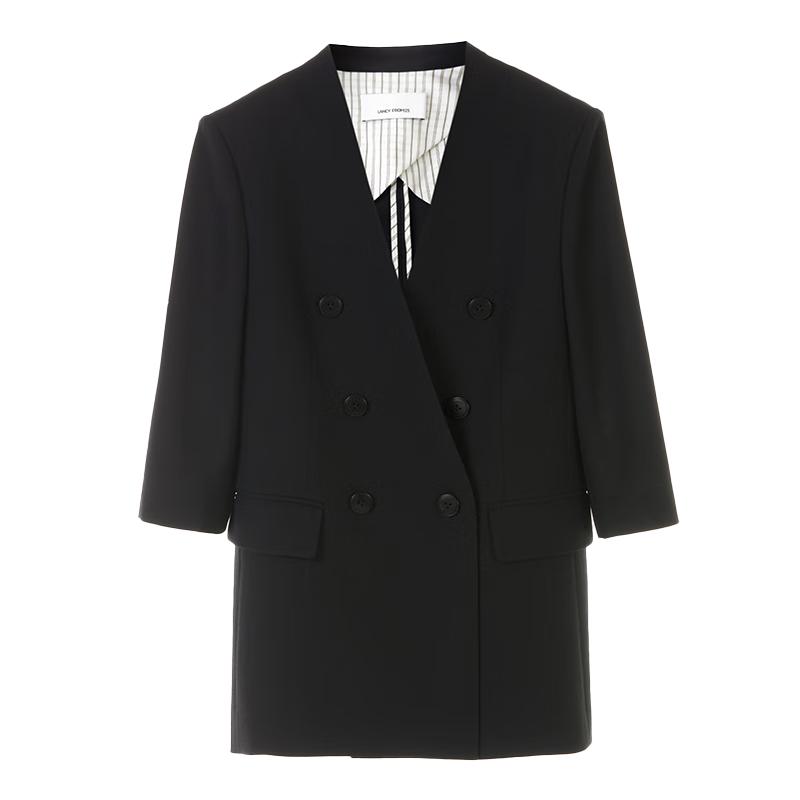 

LANGZI Women s Black Acetate 3/4 Sleeve Blazer M