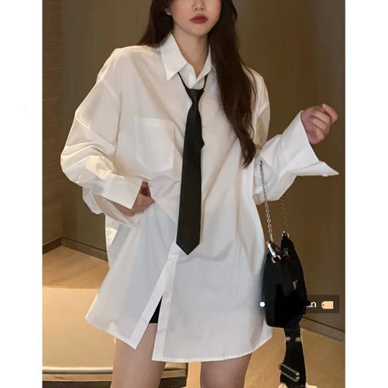 2026 Women s New Spring Design Niche Shirt Tie Loose Long Sleeve White Shirt Top Spring and Autumn S