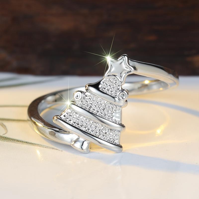 New Year Silver Color Christmas Tree Rings for Women Personality Fashion Festival Jewelry Gift