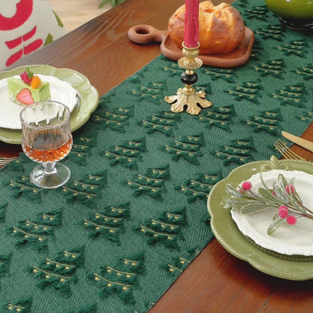 Plush Embroidered Christmas Table Cover Rectangular Dining Tablecloth  Restaurant