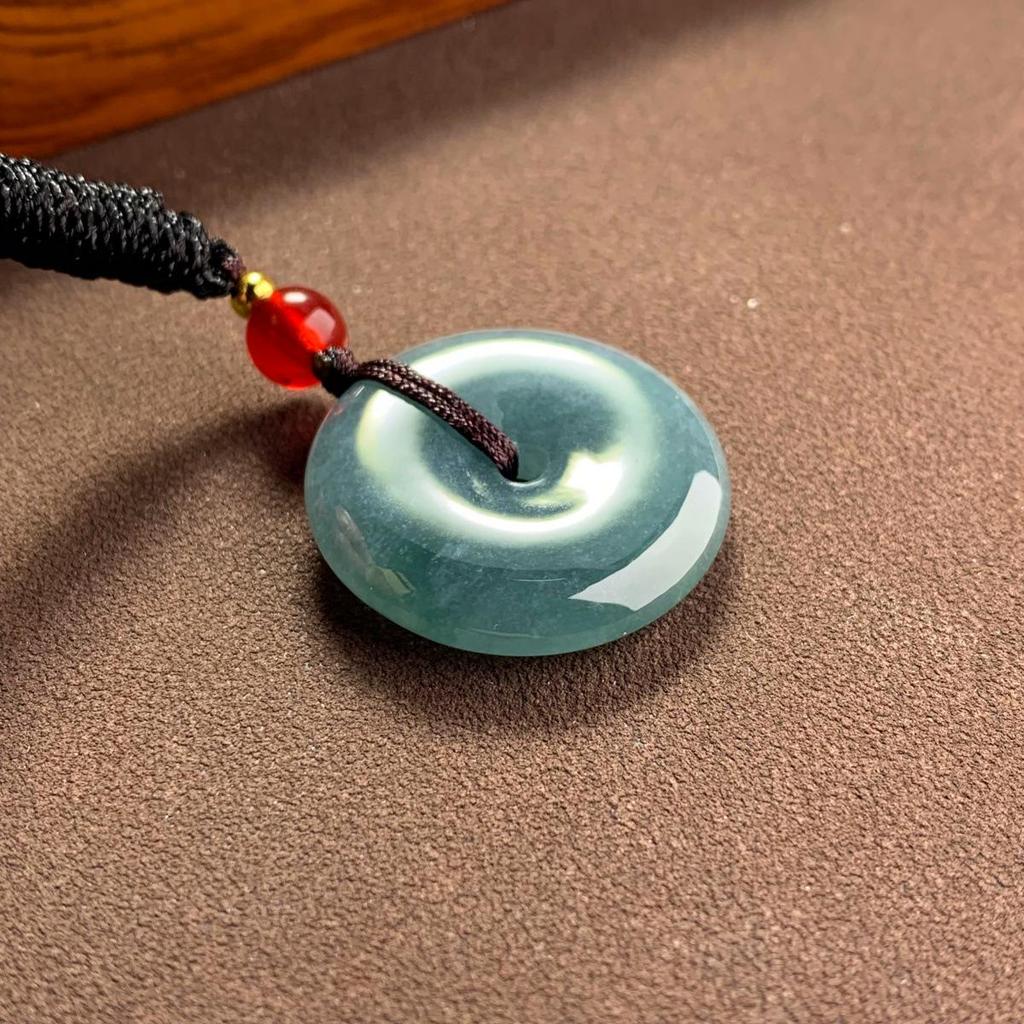 Natural A-grade Blue Jade Pendant - Unisex Round Buckle Design
