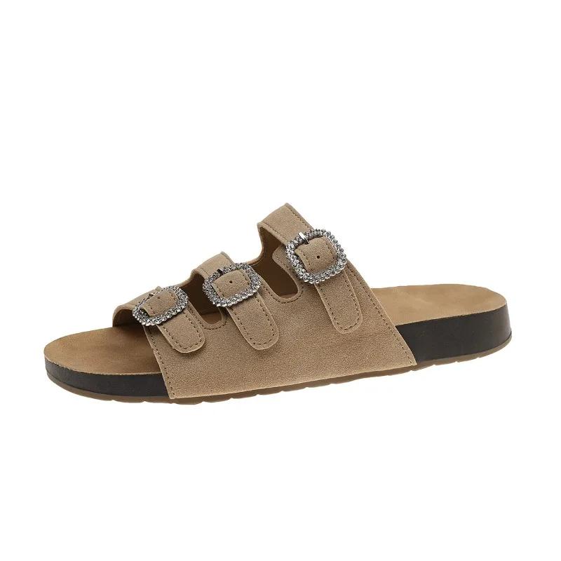 2025 Summer New Open Toe Women's Slippers Outdoor Platform rivet Buckle Flat with Sandals Hot Sale Daily Casual Slippers Zapatos