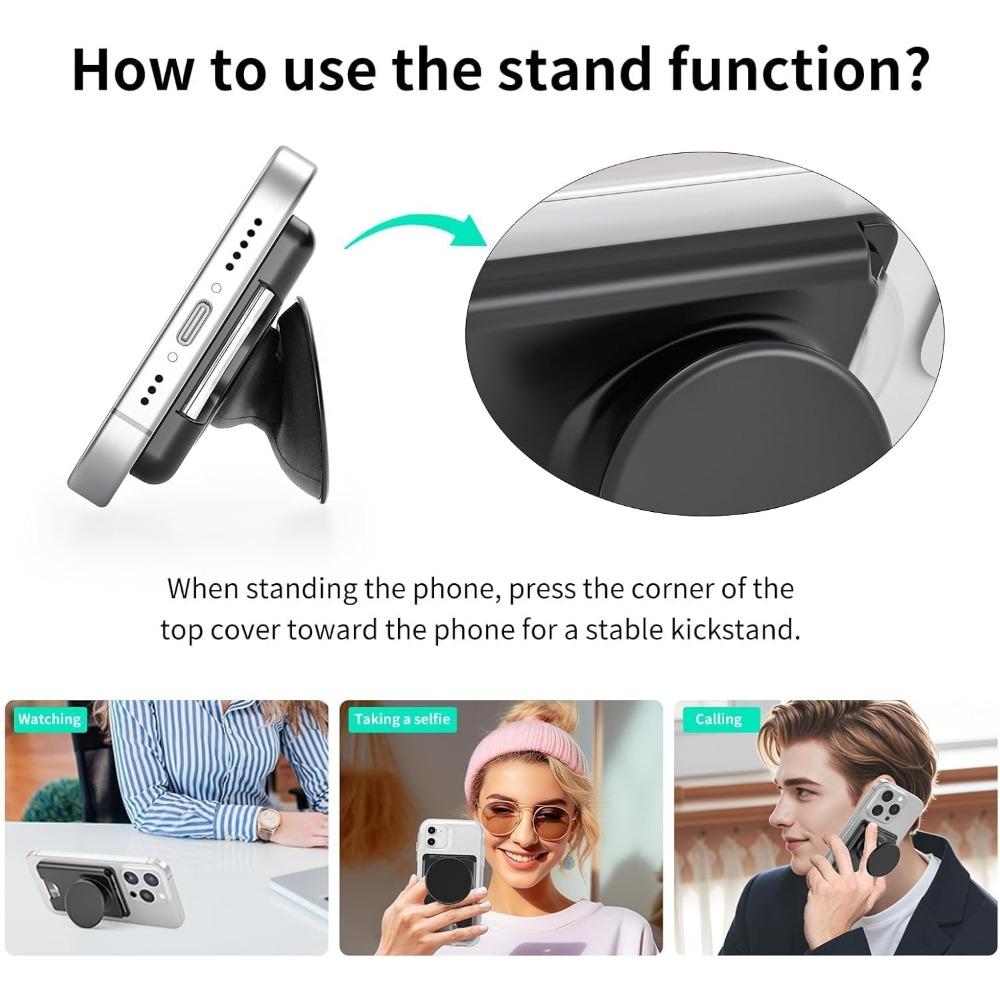 Wallet Stand with Pop Socket and Adapter Ring for Magsafe Magnetic Stand Holder with Collapsible Phone Grip Wallet