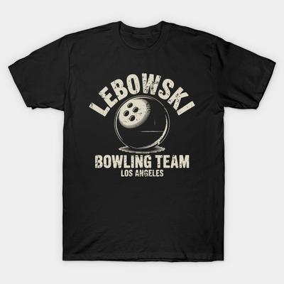 Men Black Print T-shirt The Big Lebowski Bowling Team No-Cut Transfer Paper Print Cotton Tshirt