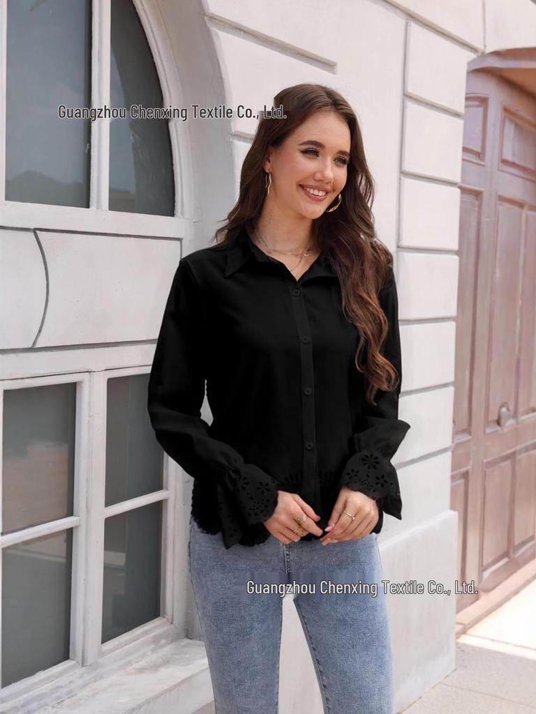 Elegante Damenbluse mit langen Ärmeln und Hohlmuster