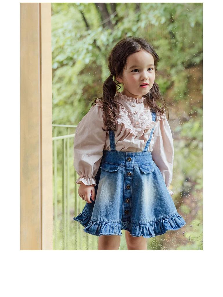 2025 Spring Vintage Puff Sleeve Lace Collar Shirt for Toddler Girls