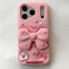 3D Pink Bow Stand iPhone 14/13 Pro Max Case, Anti-Fall Compatible with Apple 17/16/15.