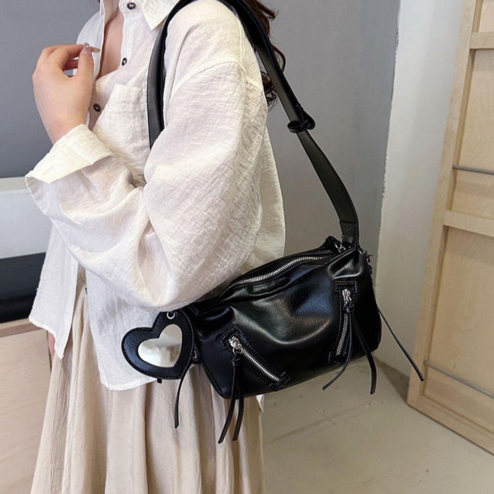 

Moto Style Korean Underarm Bag Elegant Y2K Punk Crossbody Bag Leather Shoulder Bag Woman Girls рожевий