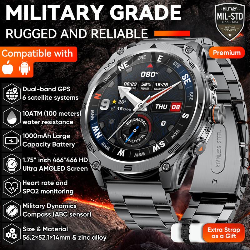 NEUE TANK M70 Smartwatch 10ATM Wasserdicht GPS Dual-Frequenz Tracking 1,75" AMOLED 1000mAh Kompass 170+ Sport Fitness Uhr