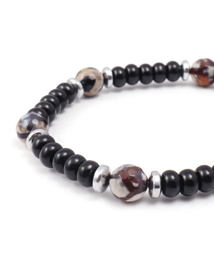 Black Beige Mix Bead Bracelet (PLT-BR-053_BK)
