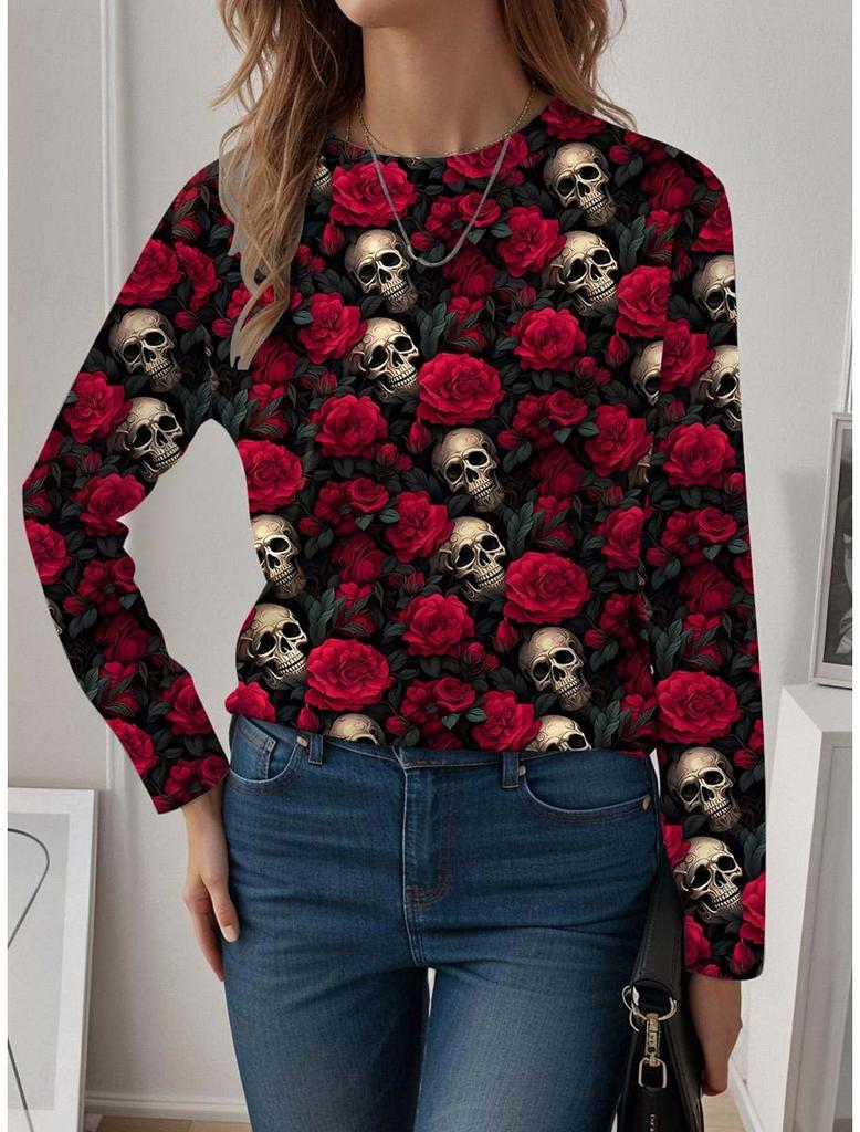 Fashion Women's T shirt Tee Ombre Print Halloween Casual Holiday Fashion Long Sleeve T-shirt O-Neck Yellow Sweatshirt Pullover