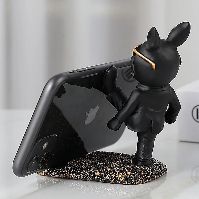 Cute Graffiti Bear Resin Statue & Phone Holder Funny Desk Decor Creative Gift for Friends Cool Bedroom Shelf Ornament With