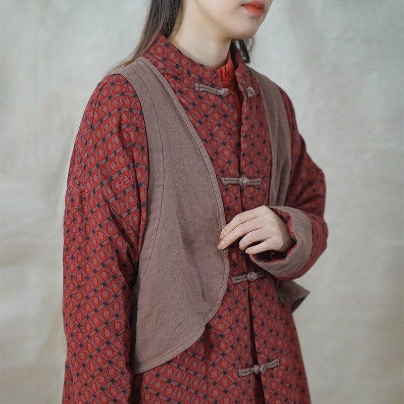 Johnature Dámské parky v čínském stylu Stojáček Dlouhý rukáv Teplé zimní kabáty Potisk Květinová patchworková dámská parka