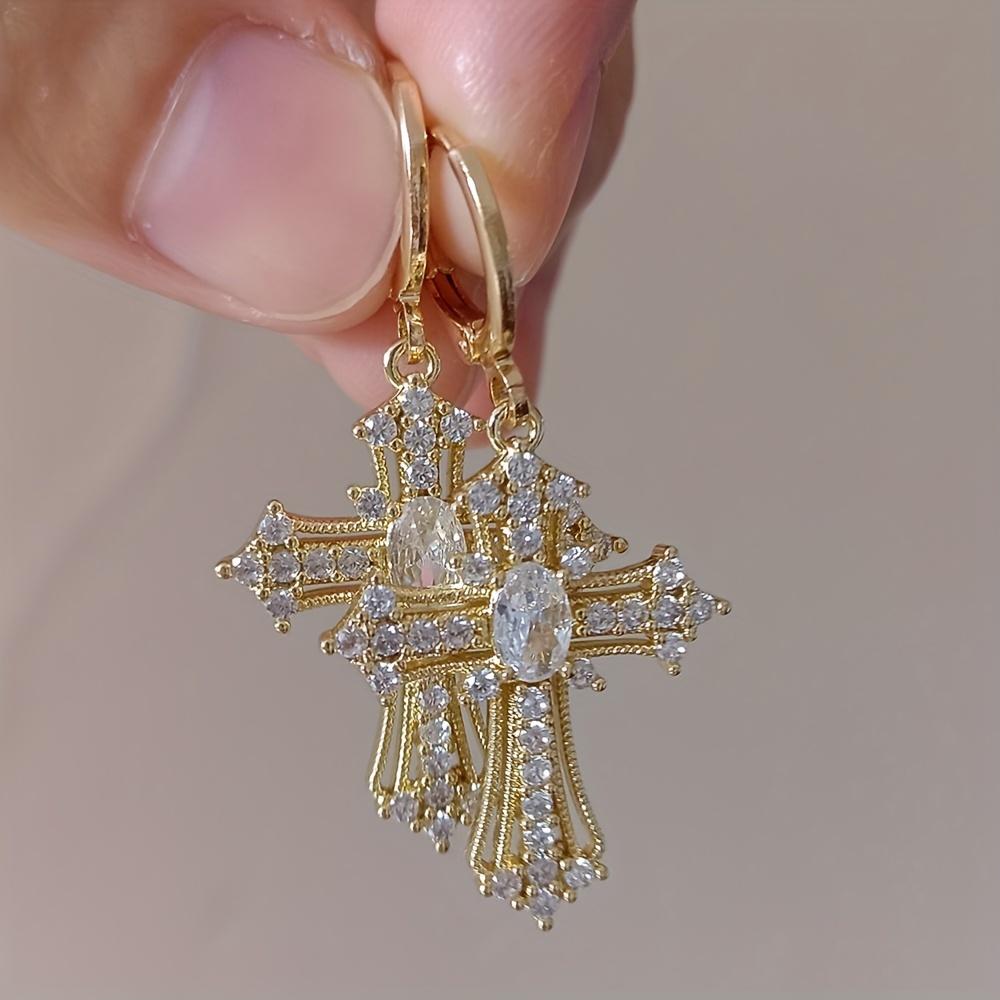 

1 Pair Nooxian Elegant Luxury Cross Dangle Earrings for Women, Synthetic Zirconia Inlay, Copper Material, Versatile for Daily Wear and Vacation, All-S