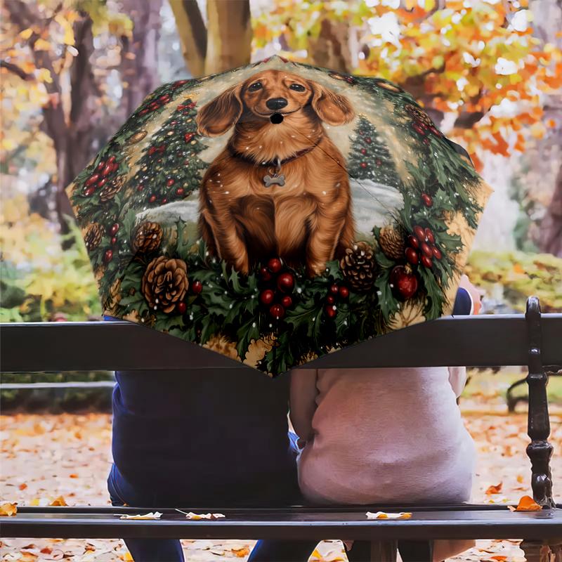 Vzor jezevčíka, automatický skládací deštník, přenosný a skládací design, 8 drátů, vánoční nebo narozeninový dárek.