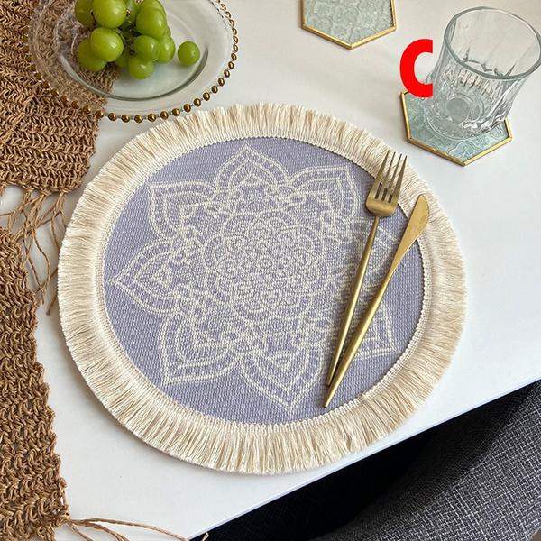 Runde Tischsets, rundes Tischset mit Boho-Quasten für Esstisch, wärmeisolierendes Tischset für die Küche, 33 cm