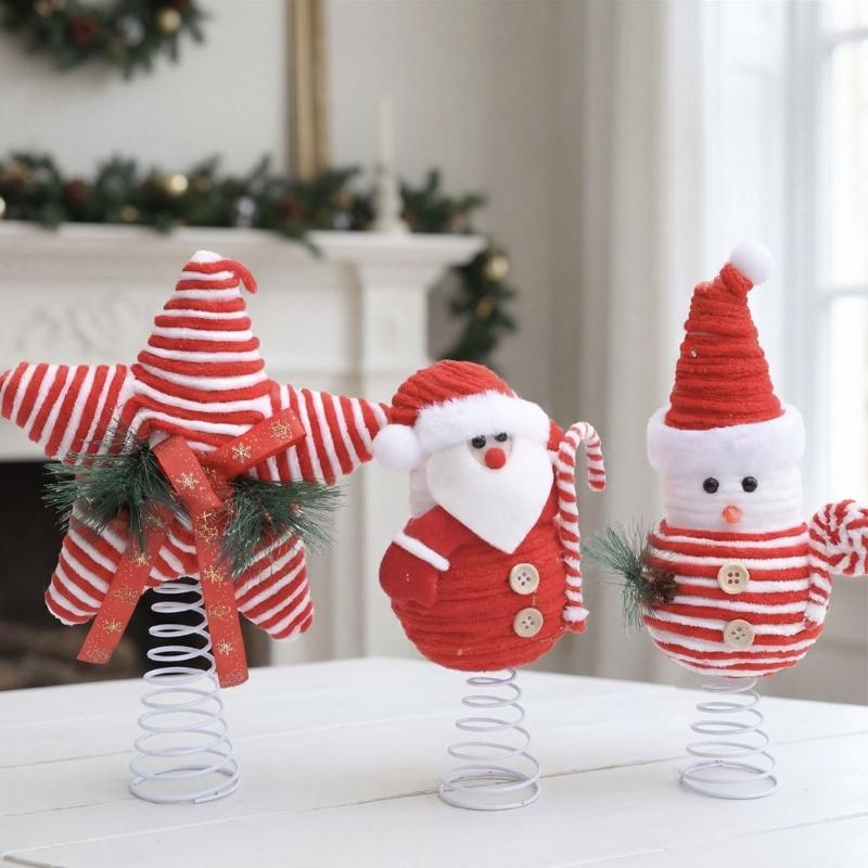 Metal Spring Base Tree Top Ornament for Indoor Christmas Use with Soft Fabric Finish and Seasonal Display Accent