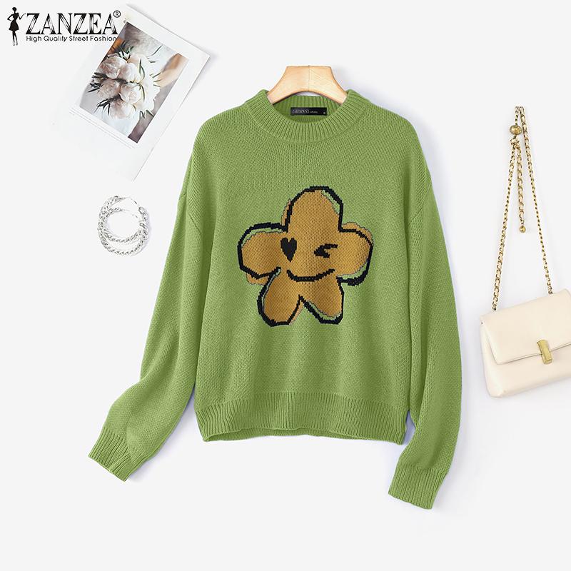 

ZANZEA Женские Осенние Повседневные Джемперы С Длинным Рукавом, Круглым Вырезом и Текстурным Принтом M зелёный